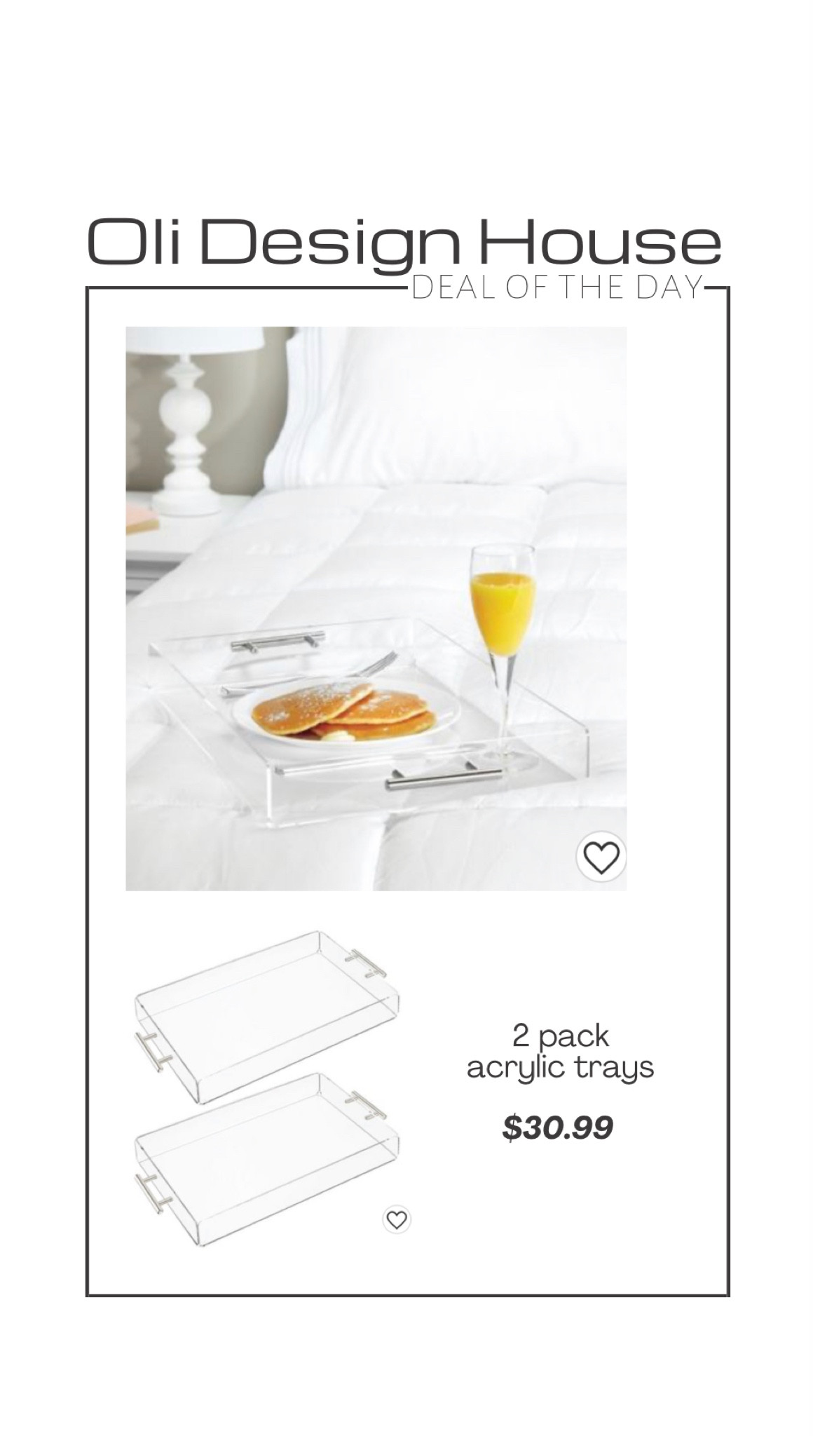 2 pack of acrylic serving and decor trays for only $30.99!

Use them to style a coffee table, kitchen counter, nightstand and more! 

#LTKhome #LTKunder50 #LTKFind