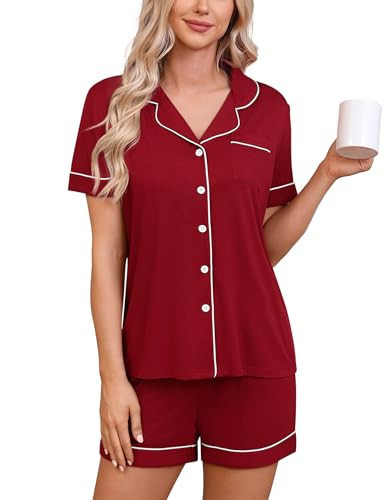 HNG Short Sleeve Pajama Set For Women Sets 2 Piece Outfits Sleepwear For Women Wine Red,XXL | Amazon (US)