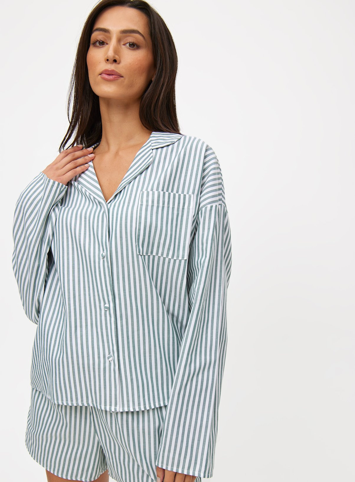 Green Stripe Traditional Cotton Coord Pyjama Shirt 16 | argos.co.uk