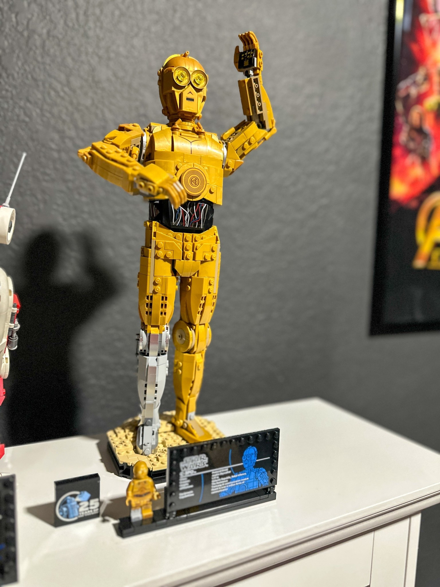 Hubby finished his LEGO Star Wars C-3PO Buildable Droid Figure for Build and Display. Added it to our media room. #Lego #LegoBuild #Gifts