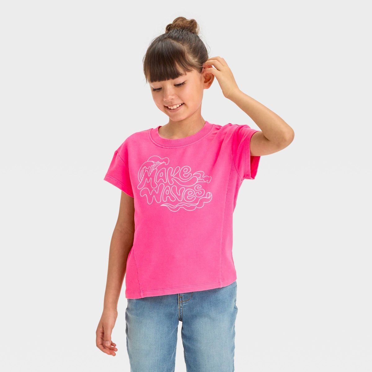 Girls' Short Sleeve Icons French Terry Washed Top - Cat & Jack™ | Target