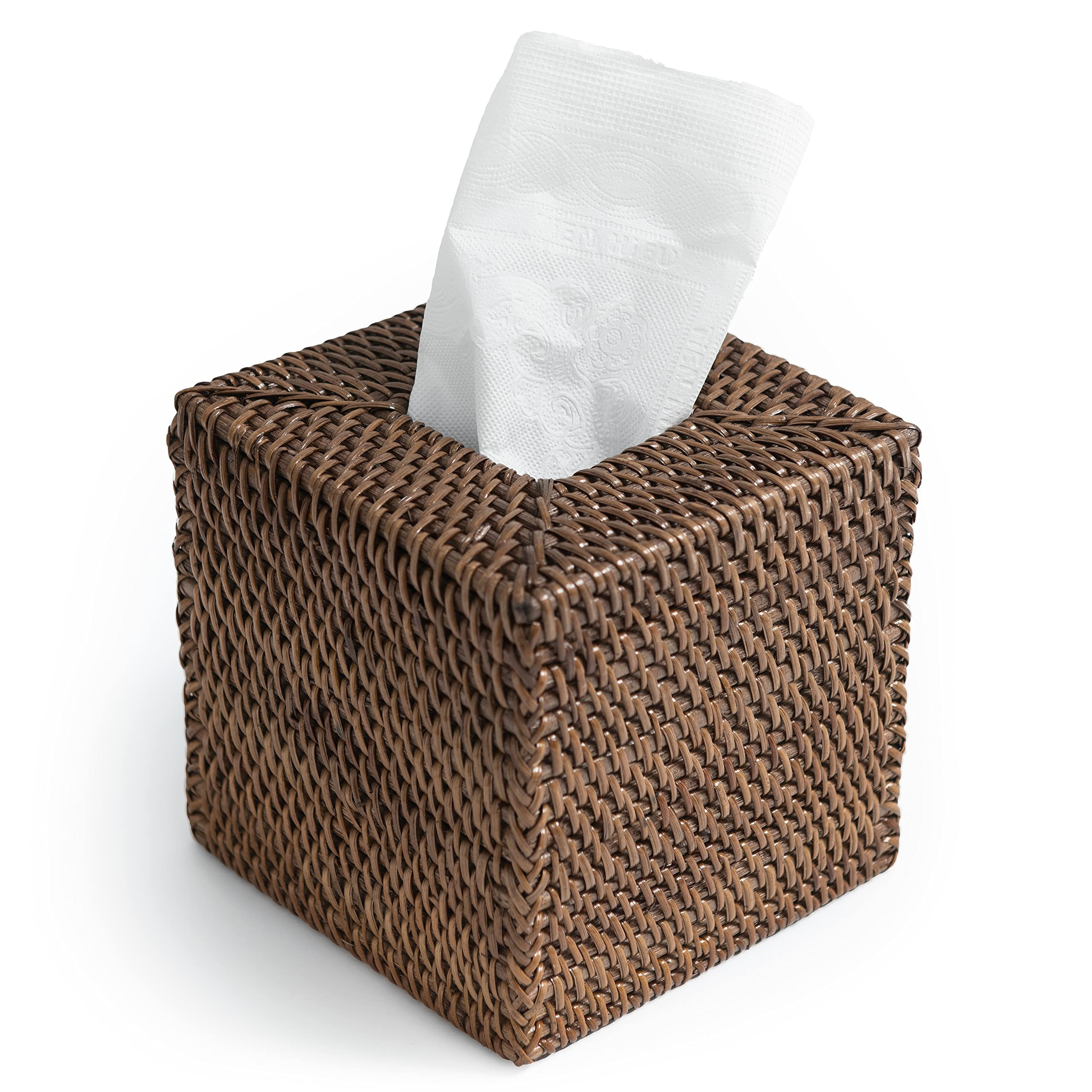 CLAYNIX Square Rattan Tissue Box Cover for Home Office Restaurant Tissue Holder Napkin Dispenser ... | Amazon (US)