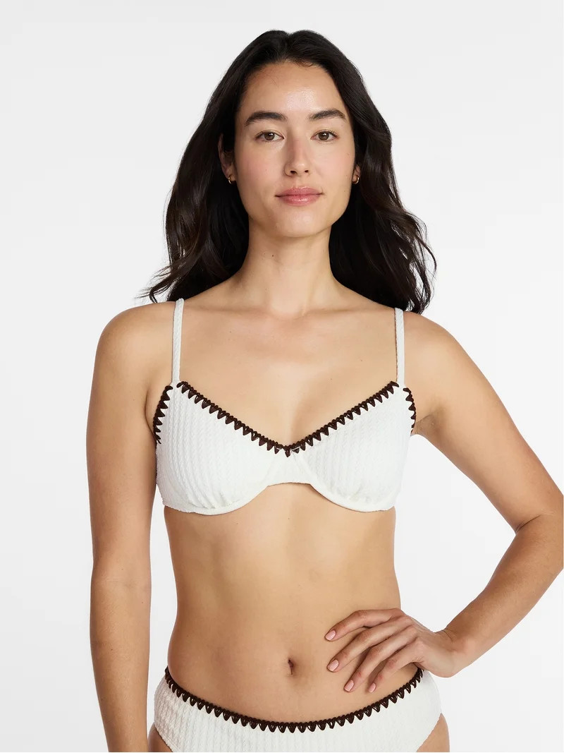 Time and Tru Women's Demi Underwire Bikini Top with Contrast Trim, Sizes XS-XL | Walmart (US)