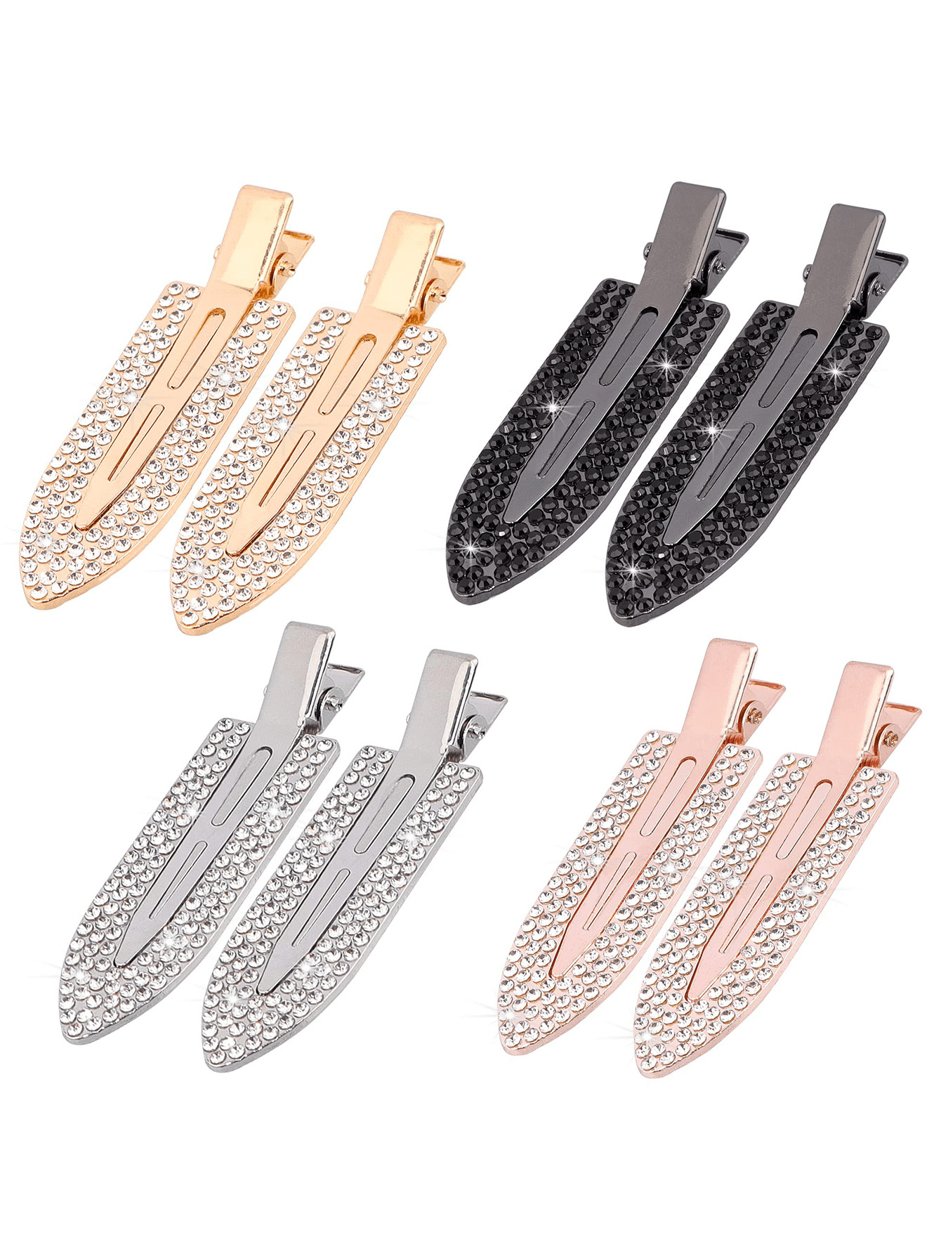 8pcs No Crease Hair Clips, Rhinestone No Bend Flat Styling Clip, Bling Rhinestone Metal Curl Pins... | SHEIN