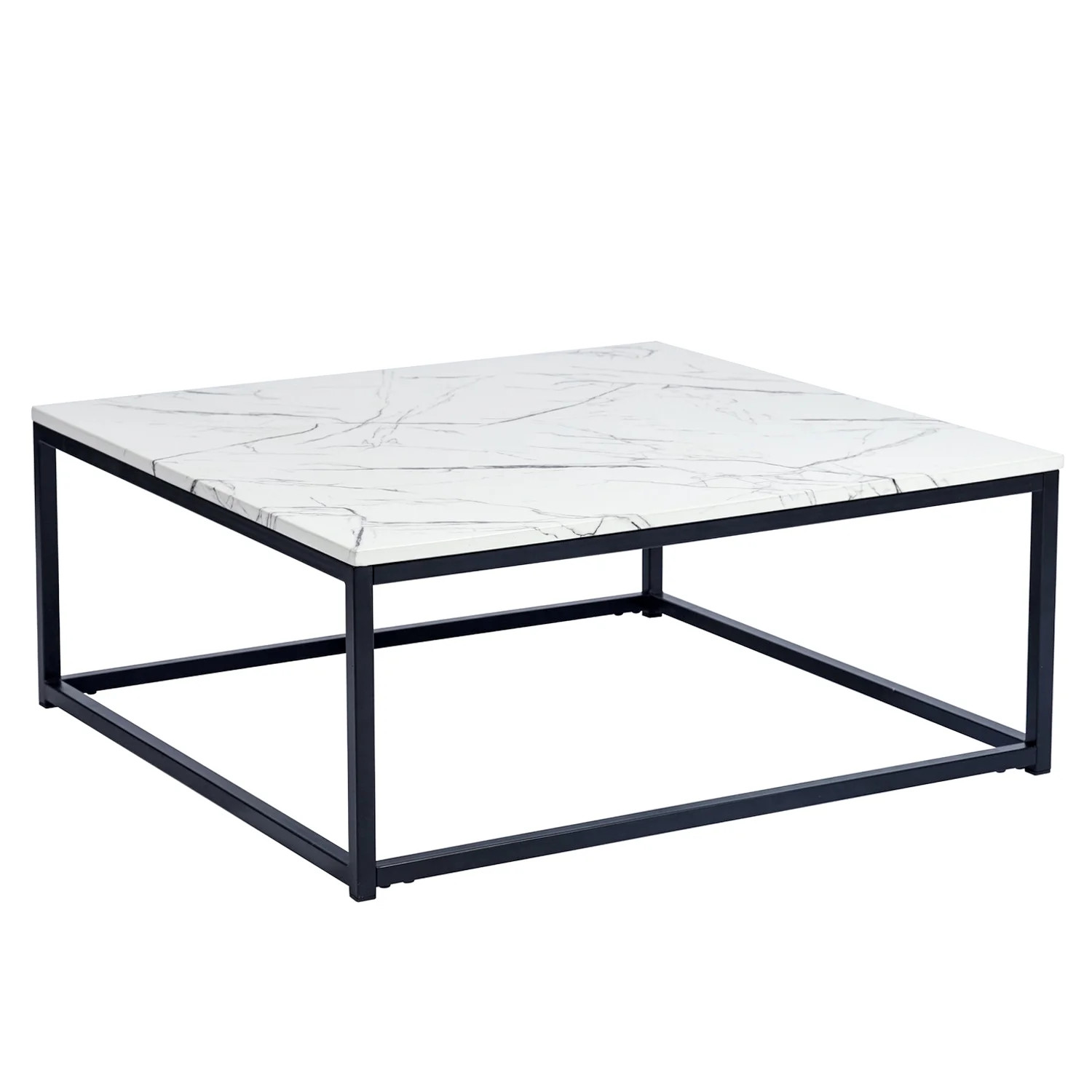 FurnitureR Contemporary 31.5" Square Coffee Table, Marble White/Black Frame | Walmart (US)