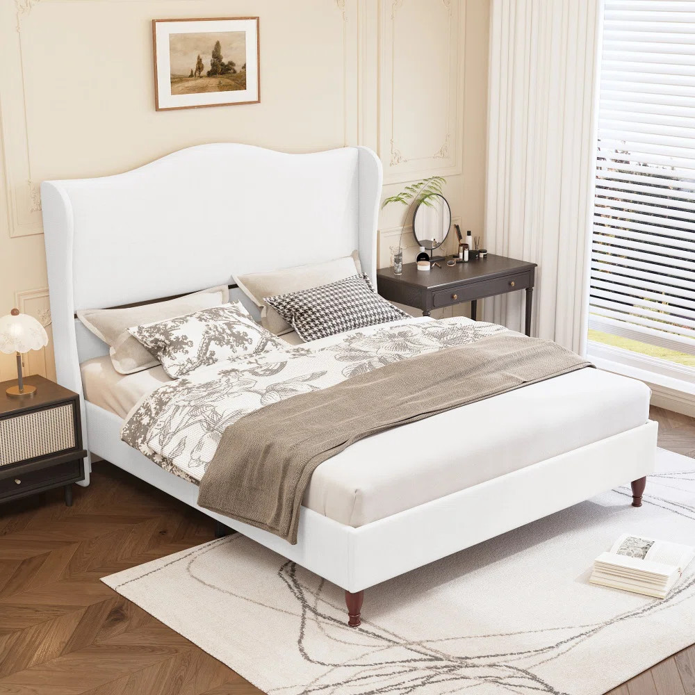 Red Barrel Studio® Clairemarie Upholstered Platform Bed with High - Backrest & Reviews | Wayfair | Wayfair North America