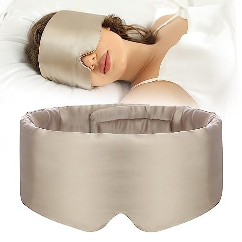 SECZIPE 100% Mulberry Silk Sleep Mask Eye Mask for Women Man with Adjustable Band, for Side Sleeper Blackout Sleep Mask for Travel Rest and Office Large Size (Taupe) | Amazon (US)
