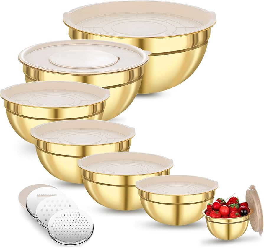 KesaPlan Mixing Bowls with Airtight Lids Set 7 PCS Stainless Steel Bowls with 3 Grater Attachment... | Amazon (US)