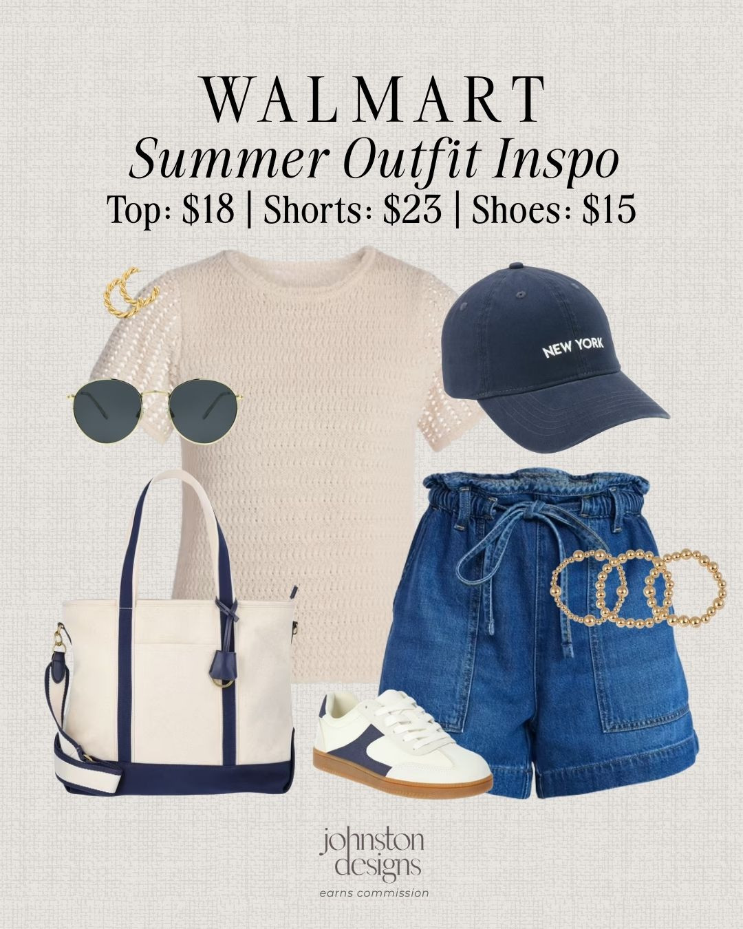 Easy Walmart summer outfit inspo with denim shorts, a crochet top and navy accessories for a casual everyday look. Love this for errands, lunch plans or weekend shopping days. 🧢

Walmart summer outfit, denim shorts, crochet top, navy cap, tote bag, casual sneakers, round sunglasses, gold jewelry, everyday outfit, weekend look, casual style, summer fashion, affordable finds, mom outfit, errands look, lunch outfit, warm weather 

 #LTKootd #LTKmomlife #LTKSeasonal