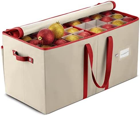 Zober Large Christmas Ornament Storage Box with Dual Zipper Closure - Box Contributes Slots for 1... | Amazon (US)