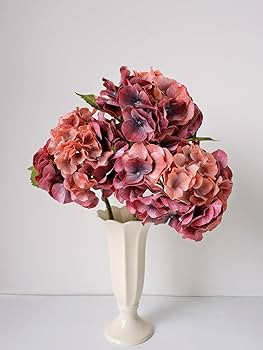 ZYTUYO 3Pcs 8.6'' Big Blooms Rust Red Artificial Flowers Hydrangea Real Touch Fake Hydrangeas 21'... | Amazon (US)
