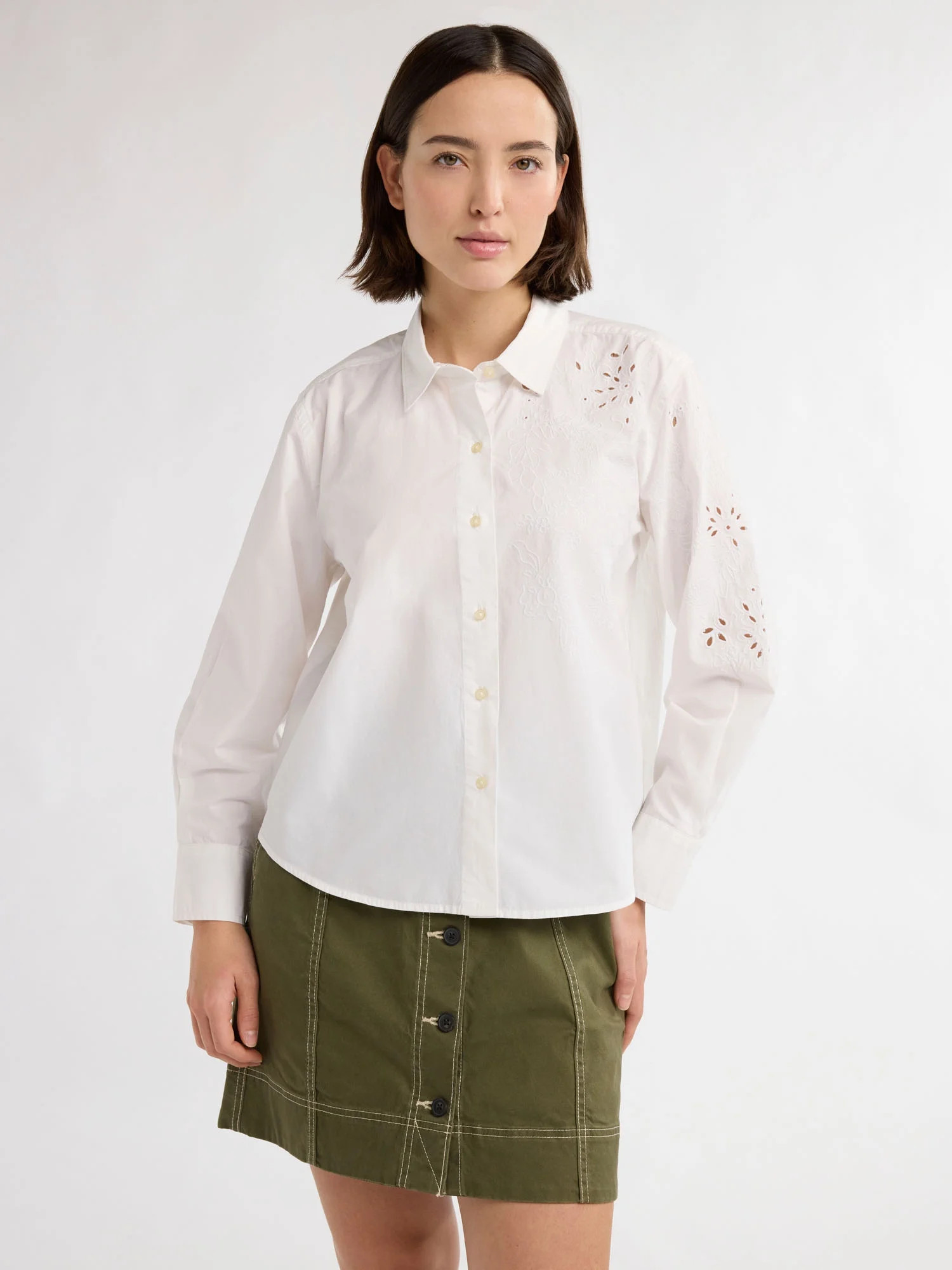 Free Assembly Women’s Button Front Cotton Embroidered Shirt with Long Sleeves, Sizes S-XXXL | Walmart (US)