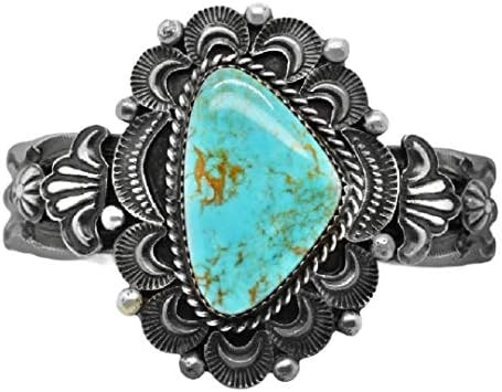 Genuine Cerillos Turquoise Cuff Bracelet, Sterling Silver, Authentic Navajo Native American USA H... | Amazon (US)