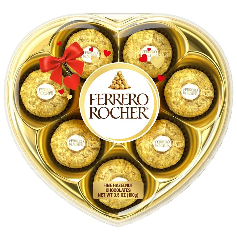 Ferrero Rocher Milk Chocolate Hazelnut, Valentine's Chocolate Heart Gift Box, 3.5 oz, 8 Ct - Walm... | Walmart (US)