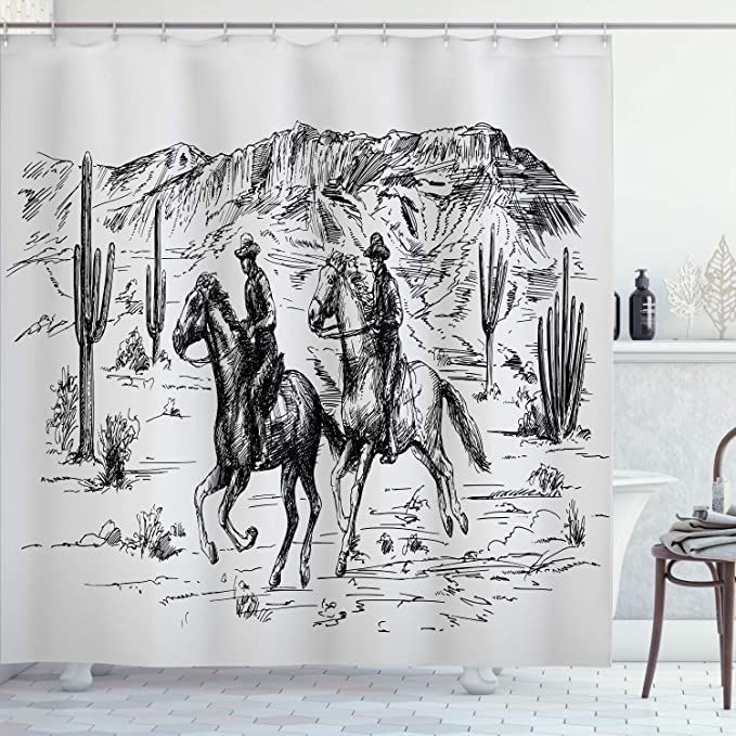 Ambesonne Western Shower Curtain, Country Theme Hand Drawn Illustration of American Wild West Des... | Amazon (US)