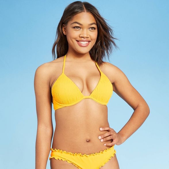 Women's Push-Up Smocked Triangle Bikini Top - Shade & Shore™ Curry Yellow | Target