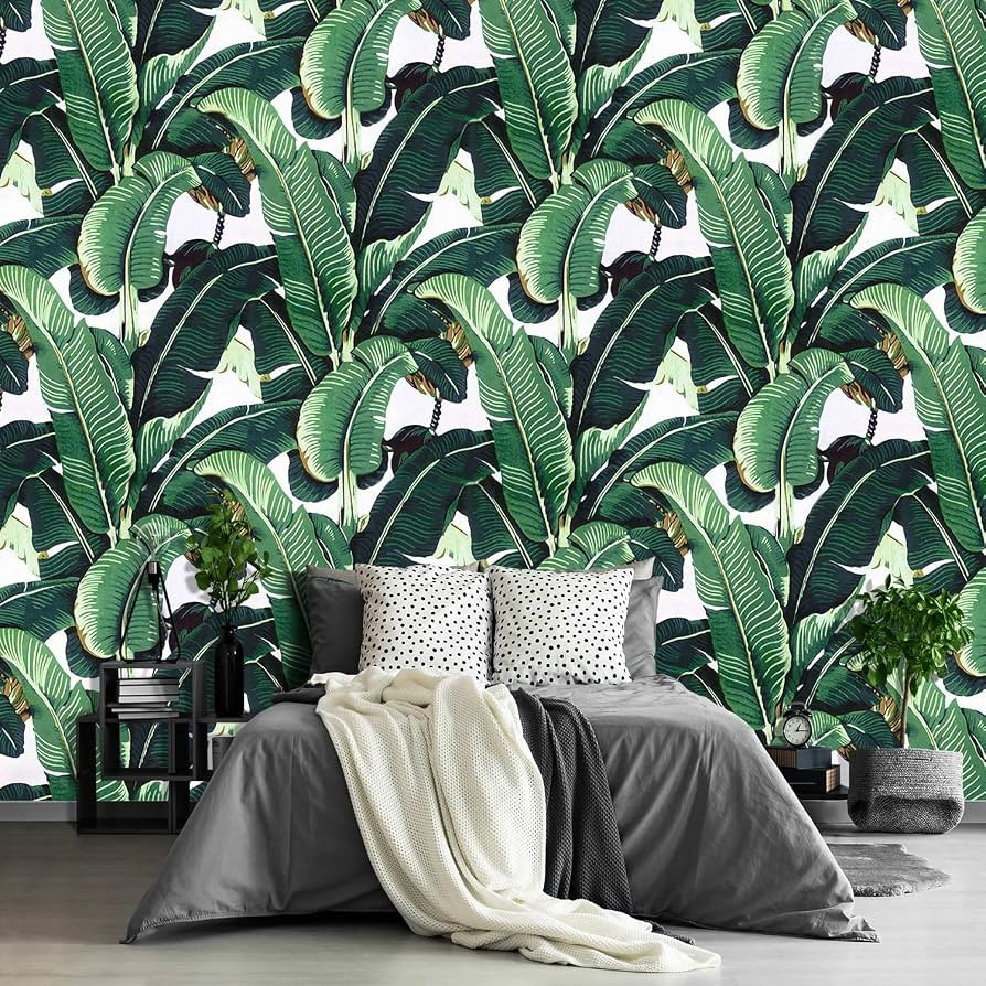 Fightal - Tropical Botanical Banana Leaf Wallpaper Green Plant Floral Large Wall Mural for Living... | Amazon (US)