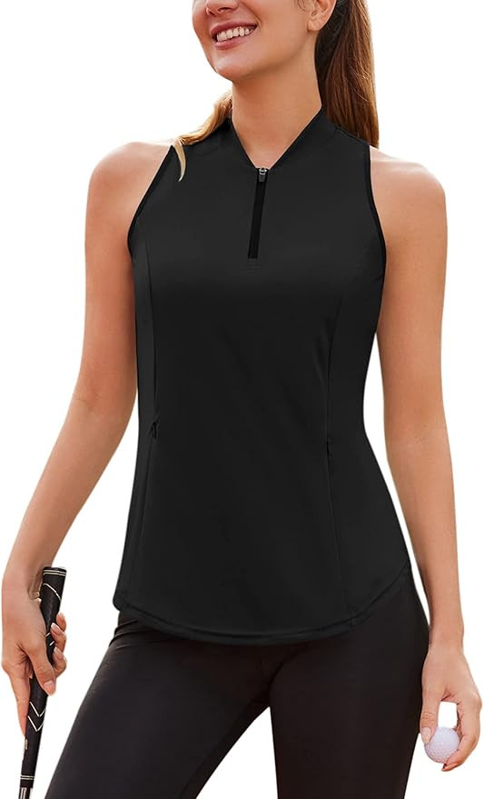 Sleeveless Golf Shirt Racerback Polo Shirts for Women Quarter Zip Quick Dry UPF 50+ Tennis Tank T... | Amazon (US)