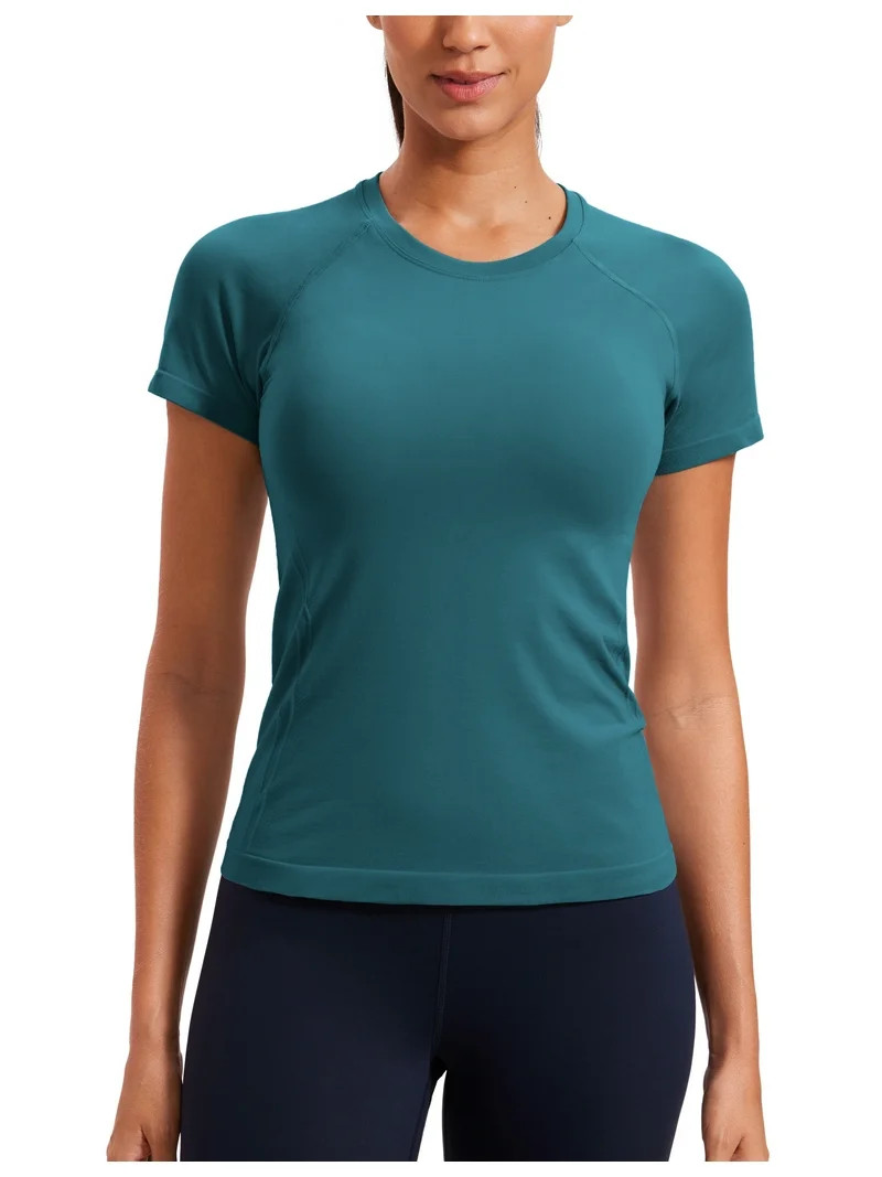 CRZ YOGA Seamless Workout Tops for Women Athletic Running Yoga Shirts Crewneck Tees - Walmart.com | Walmart (US)