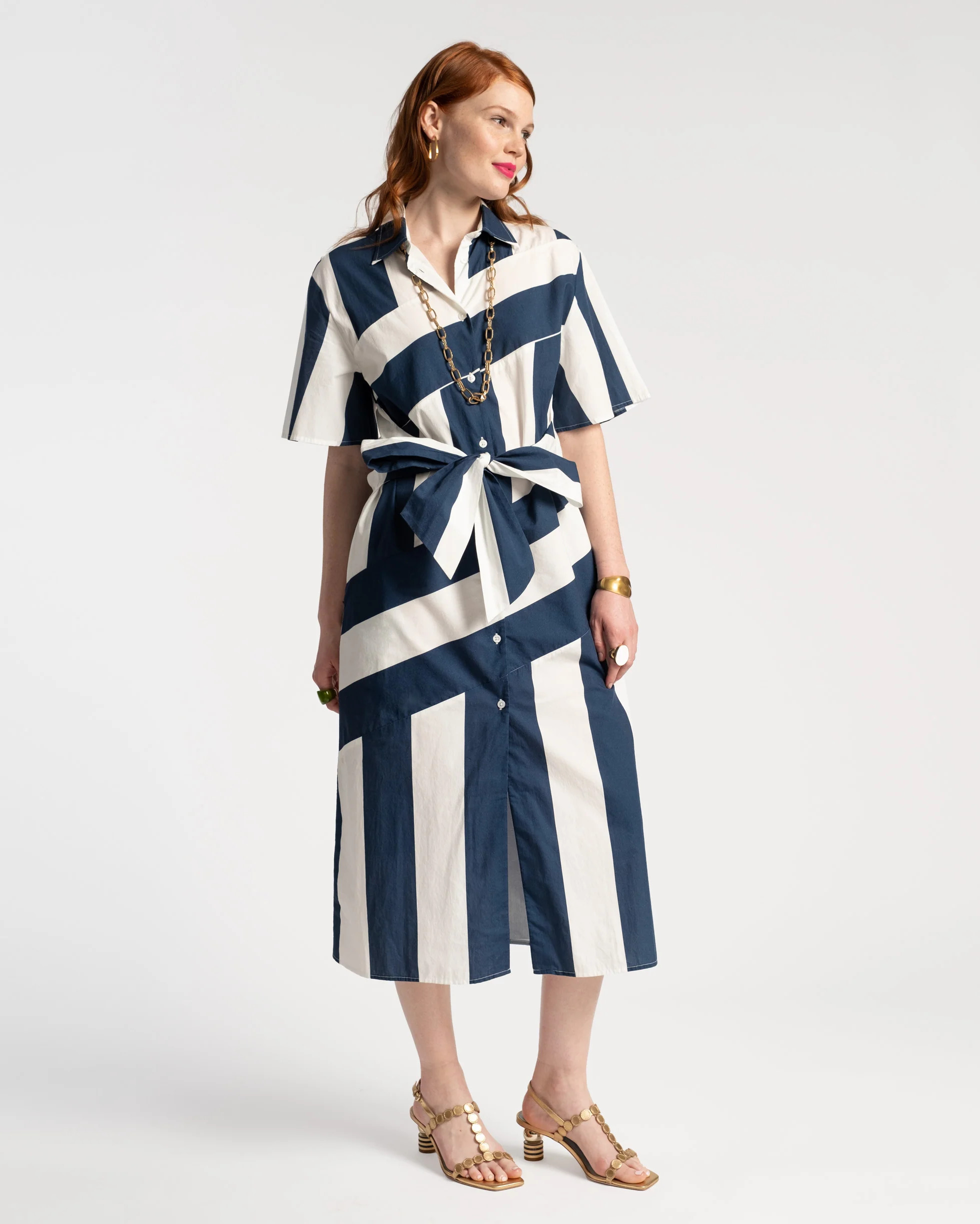 Amanda Shirtdress Stripe Navy White | Frances Valentine