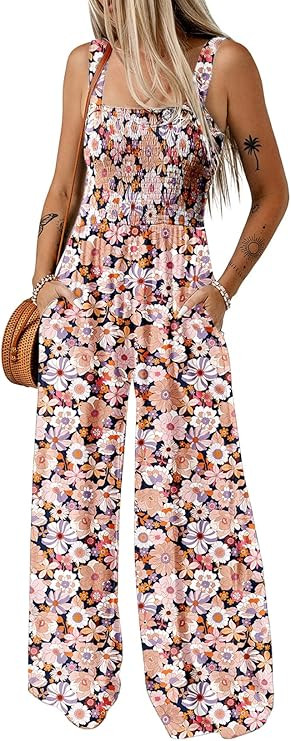 Dokotoo Women's Casual Loose Overalls Jumpsuits One Piece Sleeveless Printed Wide Leg Long Pant R... | Amazon (US)