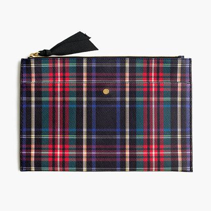 Large pouch in Stewart plaid Italian leather | J.Crew US