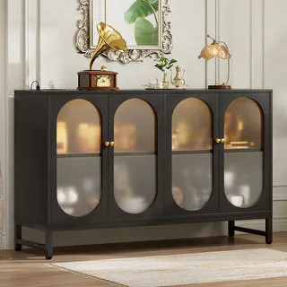 46.85'' W Sideboard Buffet with USB Port, Modern Black Storage Bar Cabinet with LED Light - Bed B... | Bed Bath & Beyond