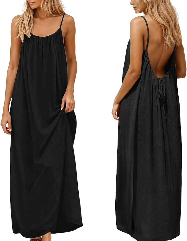 nnOuOnn R\u00fcckenfreies Cami-Kleid f\u00fcr Damen, Sommer, 2026, \u00e4rmellos, lang, Maxi, l\u... | Amazon (DE)