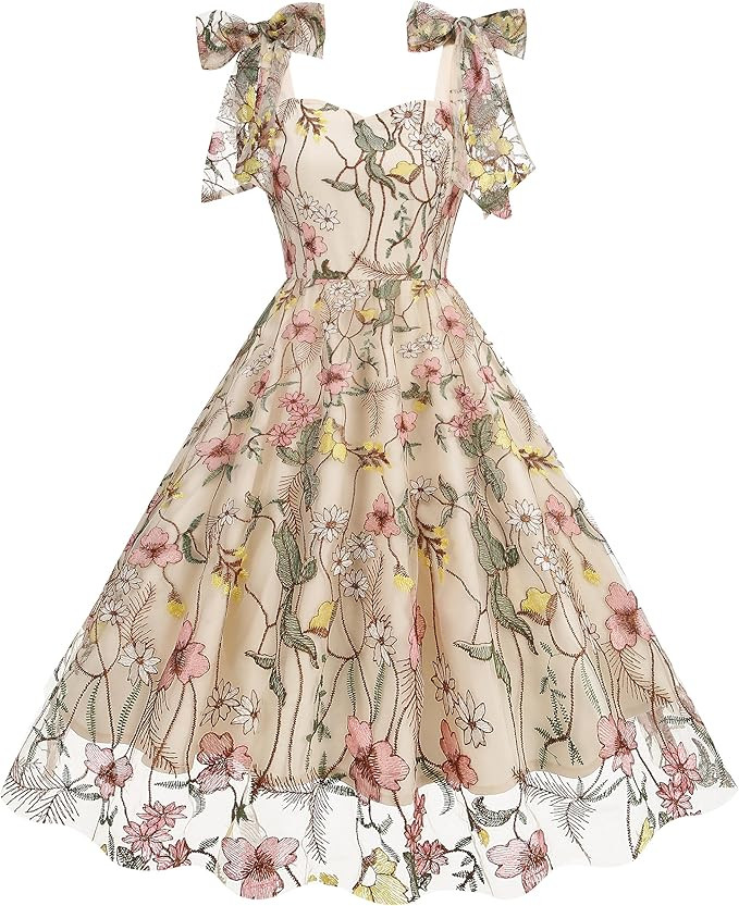 Women's Tie Strap Tulle Prom Dresses Sweetheart Flower Embroidery Dress Short Formal Party Mini H... | Amazon (US)