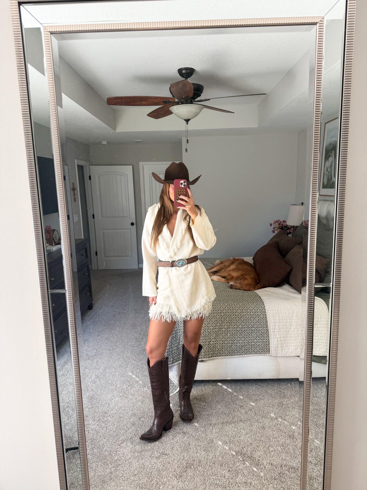 amazon western ootd! skirt is part of matching set (in a small/beige) cardigan in a large