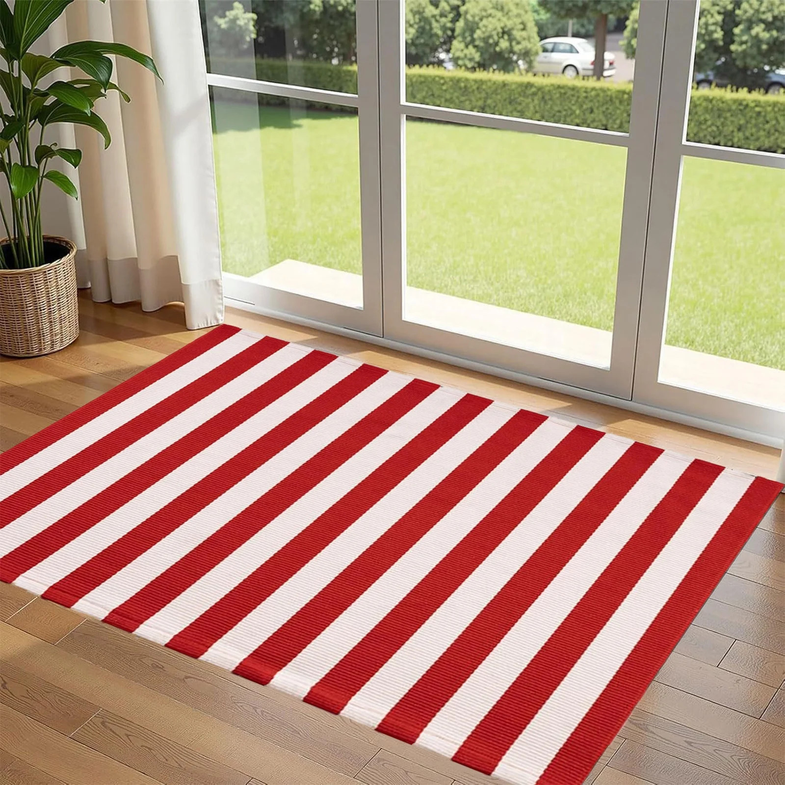 Red and White Striped Rug 28 x 44 Inch Patriotic Area Rug Machine Washable 4th of July Front Porc... | Walmart (US)