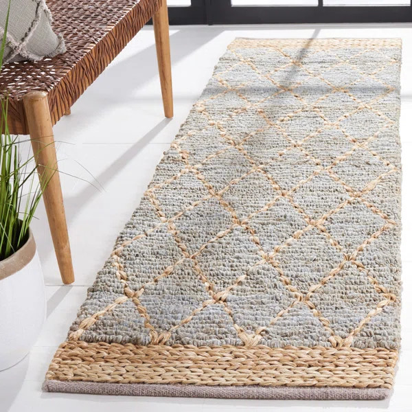 Alegria Natural Fiber Hand Loomed Jute/Cotton Geometric Rug in Light Blue/Brown | Wayfair North America