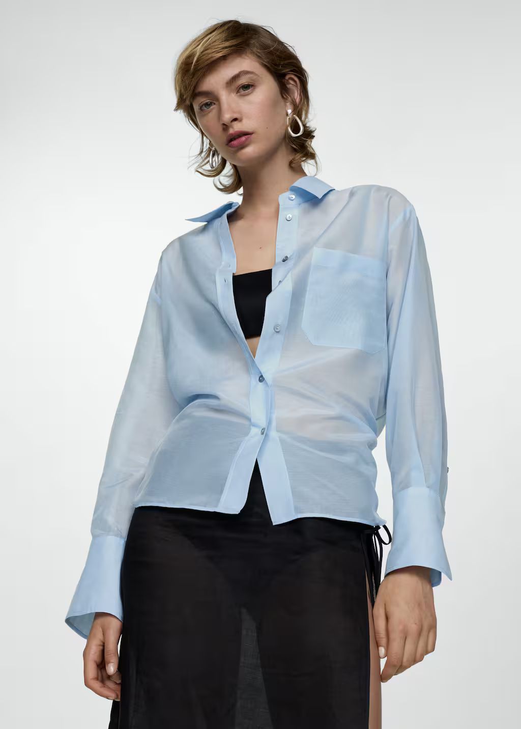 Oversized silk cotton shirt -  Women | Mango USA | MANGO (US)