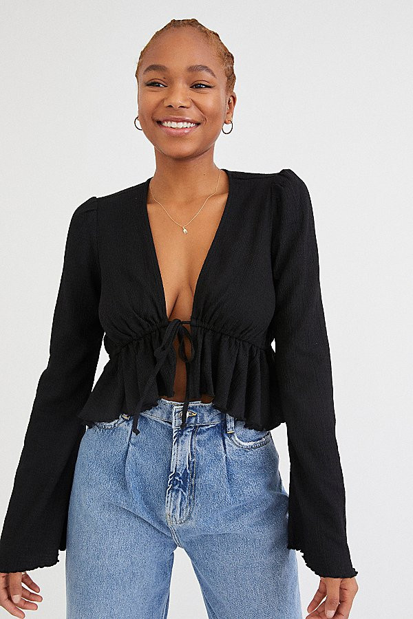 UO Lucielle Ruffle Tie-Front Top | Urban Outfitters (US and RoW)