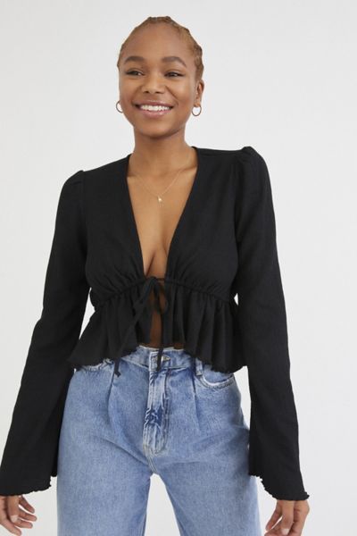 UO Lucielle Ruffle Tie-Front Top | Urban Outfitters (US and RoW)