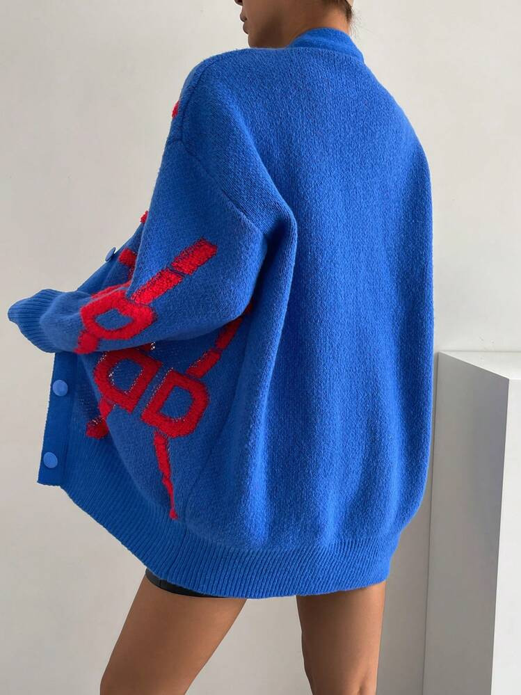 Celisse Letter Pattern Drop Shoulder Cardigan,Long Sleeve Tops Fall Winter Cloth For Women | SHEIN