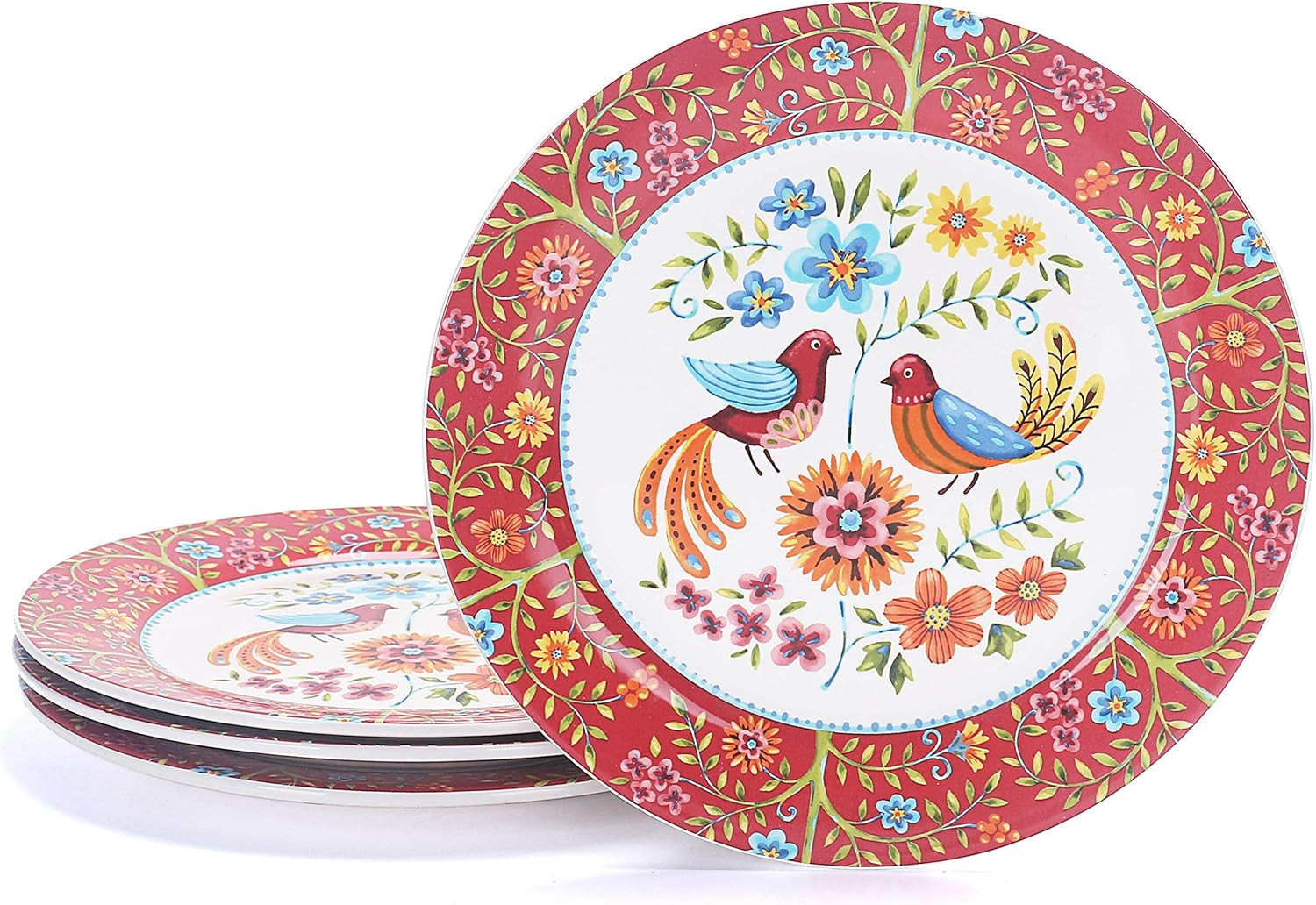 Bico Red Spring Bird Dinner Plates Set of 4, 11 Inch Large Ceramic Plates for Pasta, Steak, Styli... | Amazon (US)