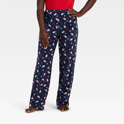 Women's Santa Print Microfleece Holiday Matching Family Pajama Pants - Wondershop™ Navy Blue | Target