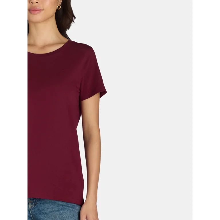 Time and Tru Women's Cotton Crewneck Tee with Short Sleeves, Size XS-XXXL | Walmart (US)