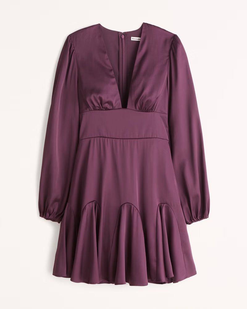 Long-Sleeve Plunge Satin Mini Dress | Abercrombie & Fitch (US)