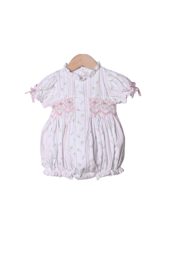 Smocked Pink Rose Trellis Bow Bubble | The Smocked Flamingo