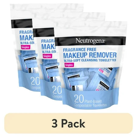 (3 pack) Neutrogena Makeup Remover Face Wipes Single Facial Cleansing Wipes 20 Count | Walmart (US)