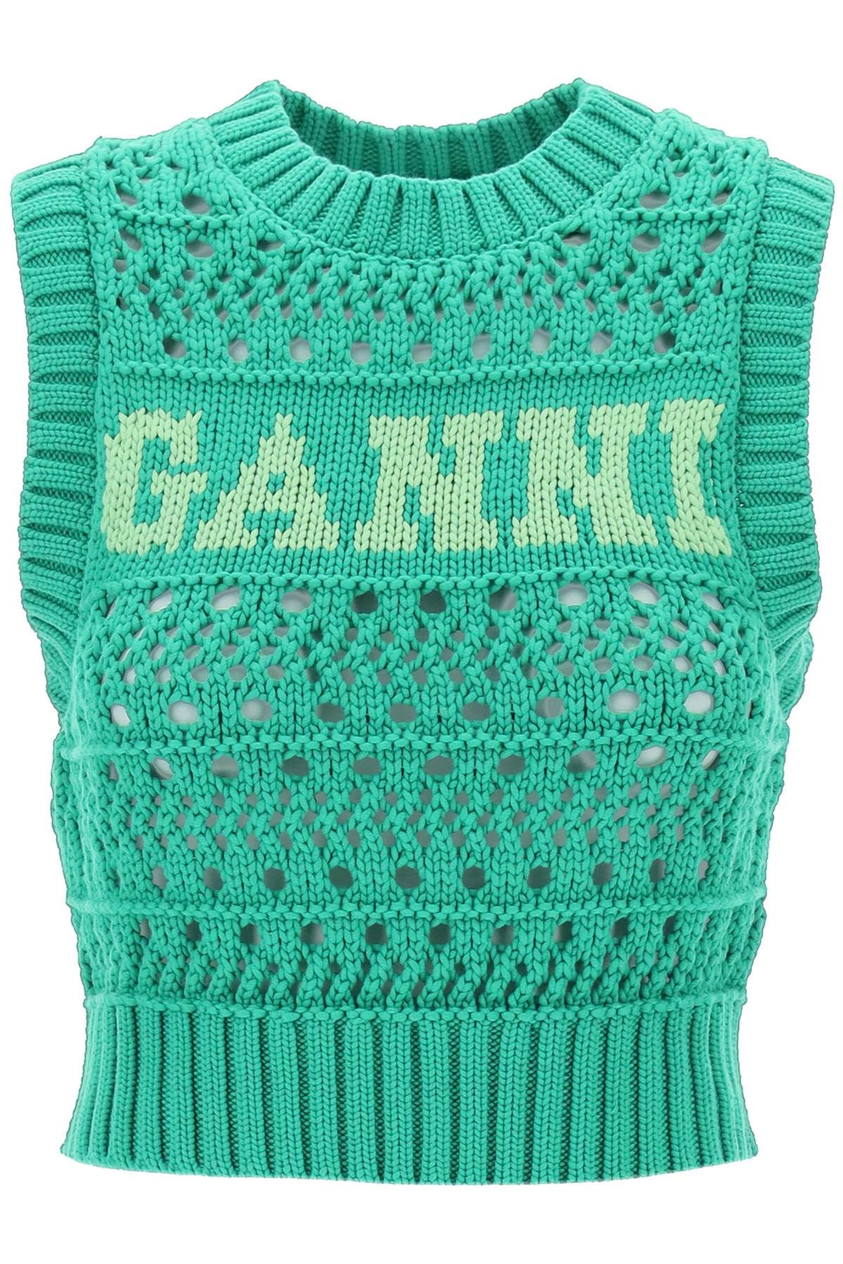 Ganni-Gilet In Crochet Con Logo Jacquard-Donna | Wanan Luxury (ES)