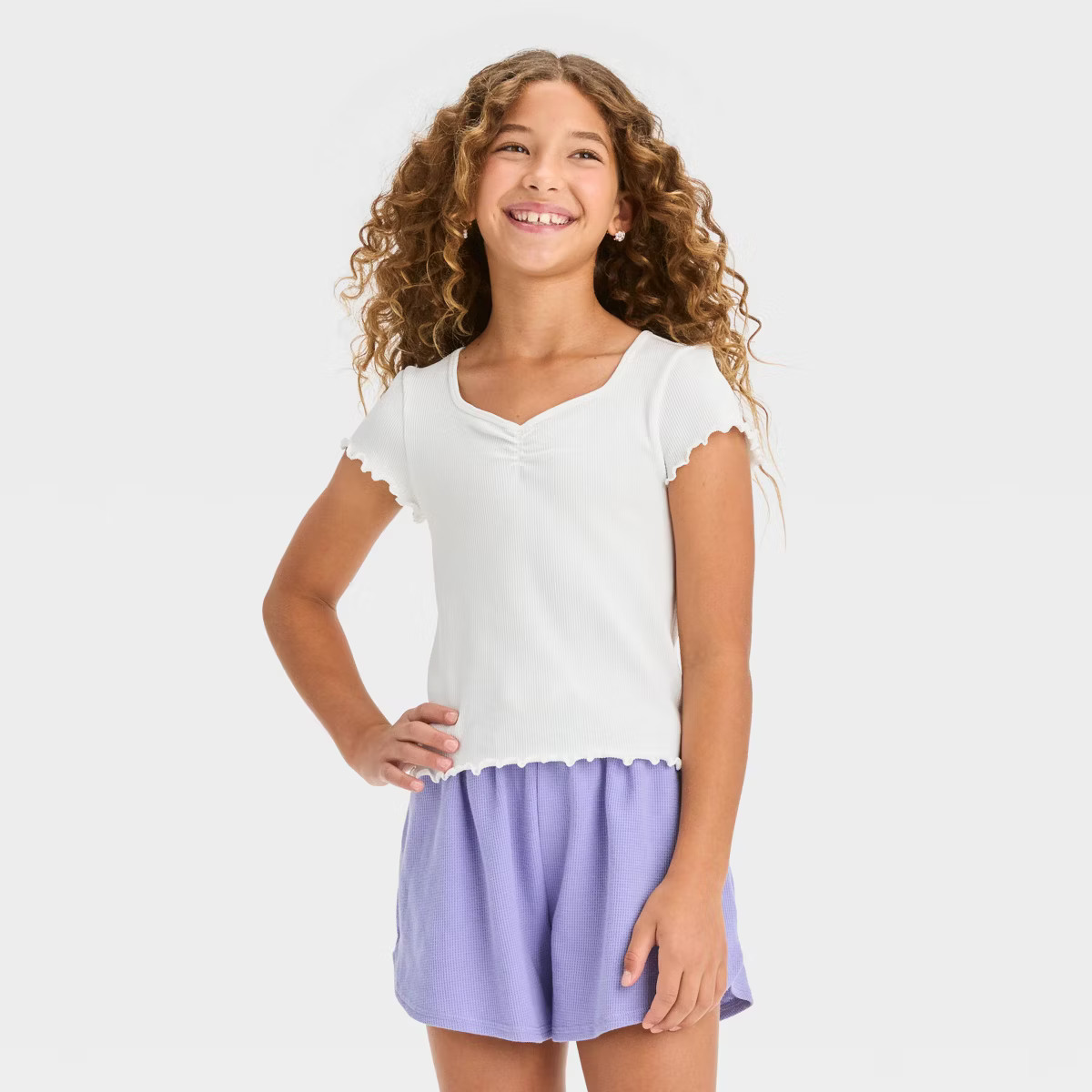 Girls' Short Sleeve Seamless Cinch Front Cropped Top - art class™ | Target