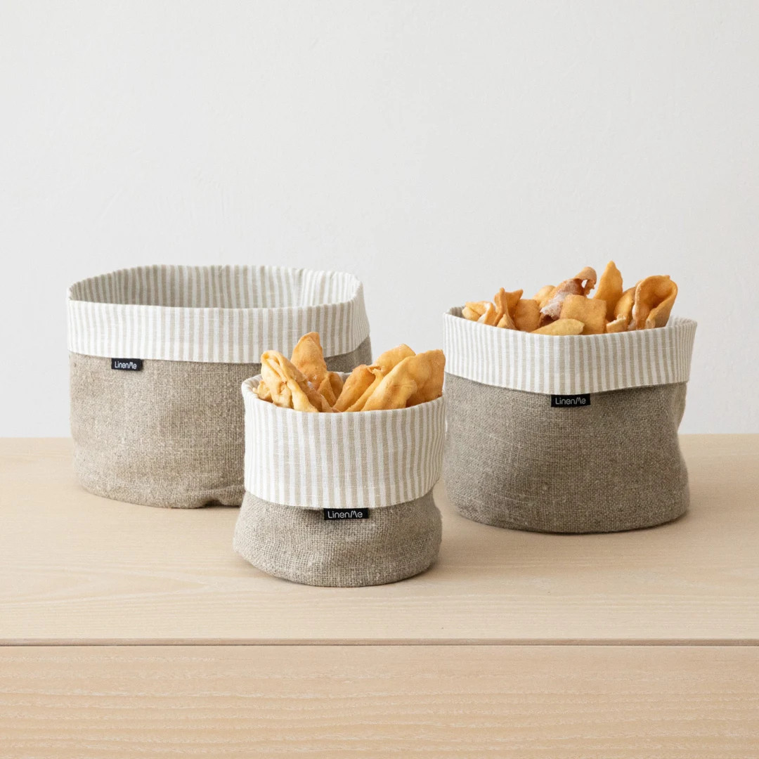 Natural Linen Fabric Bread Basket, Organic Food Storage, Plant Pot Linen Bag, Cloth Bread Basket,... | Etsy (US)