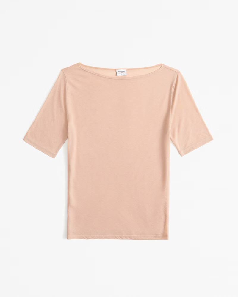 Sheer Half-Sleeve Slash Top | Abercrombie & Fitch (US)