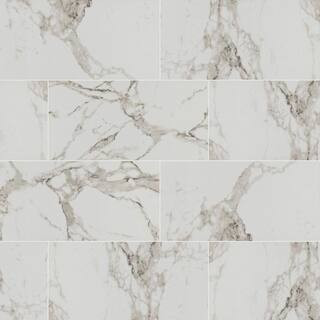 Crystal Bianco 12 in. x 24 in. Polished Porcelain Stone Look Floor and Wall Tile (16 sq. ft. /Cas... | The Home Depot