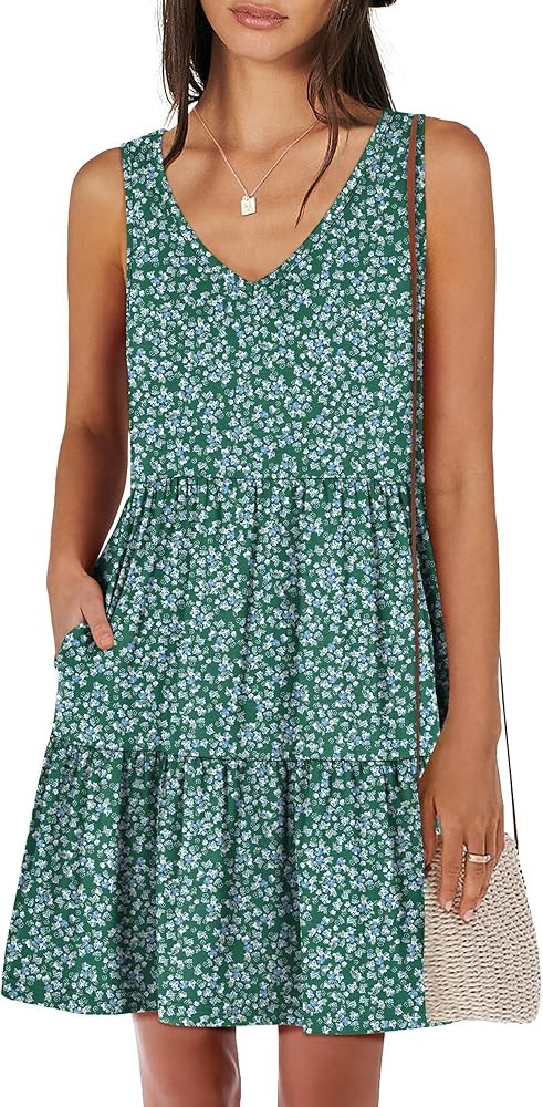 ANRABESS Womens Summer Casual Tank Dress Sleeveless V Neck T Shirt Sundress Flowy Tiered Swing Mi... | Amazon (US)