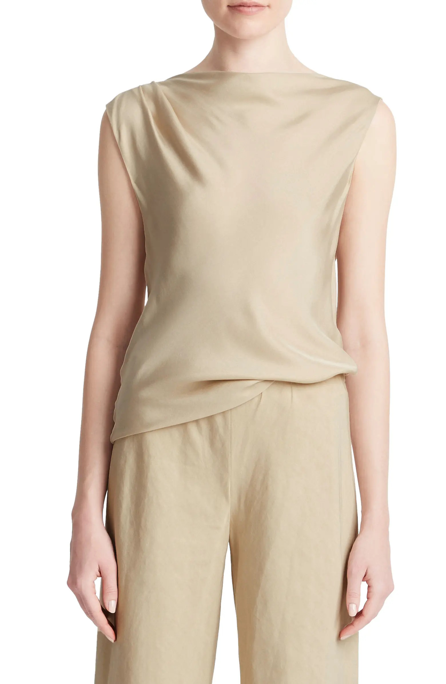Vince Asymmetric Drape Cap Sleeve Silk Blend Top | Nordstrom | Nordstrom