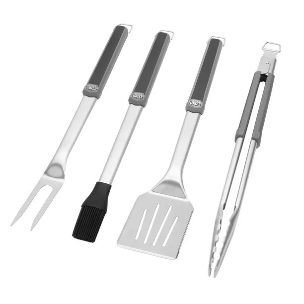Expert Grill Stainless Steel 4-Piece BBQ Tool Set with Soft Grip - Walmart.com | Walmart (US)